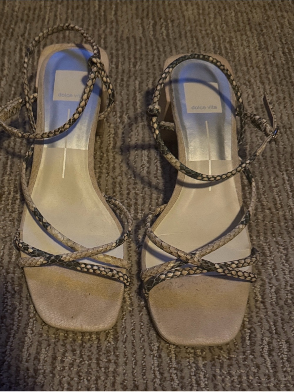Dolce Vita Beige Snakeskin-Patterned Strappy Heels